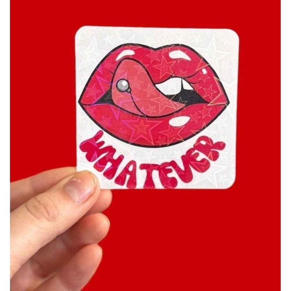 Holographic Whatever Lips Tongue Piercing Sticker Red Star Pattern Vinyl Decal